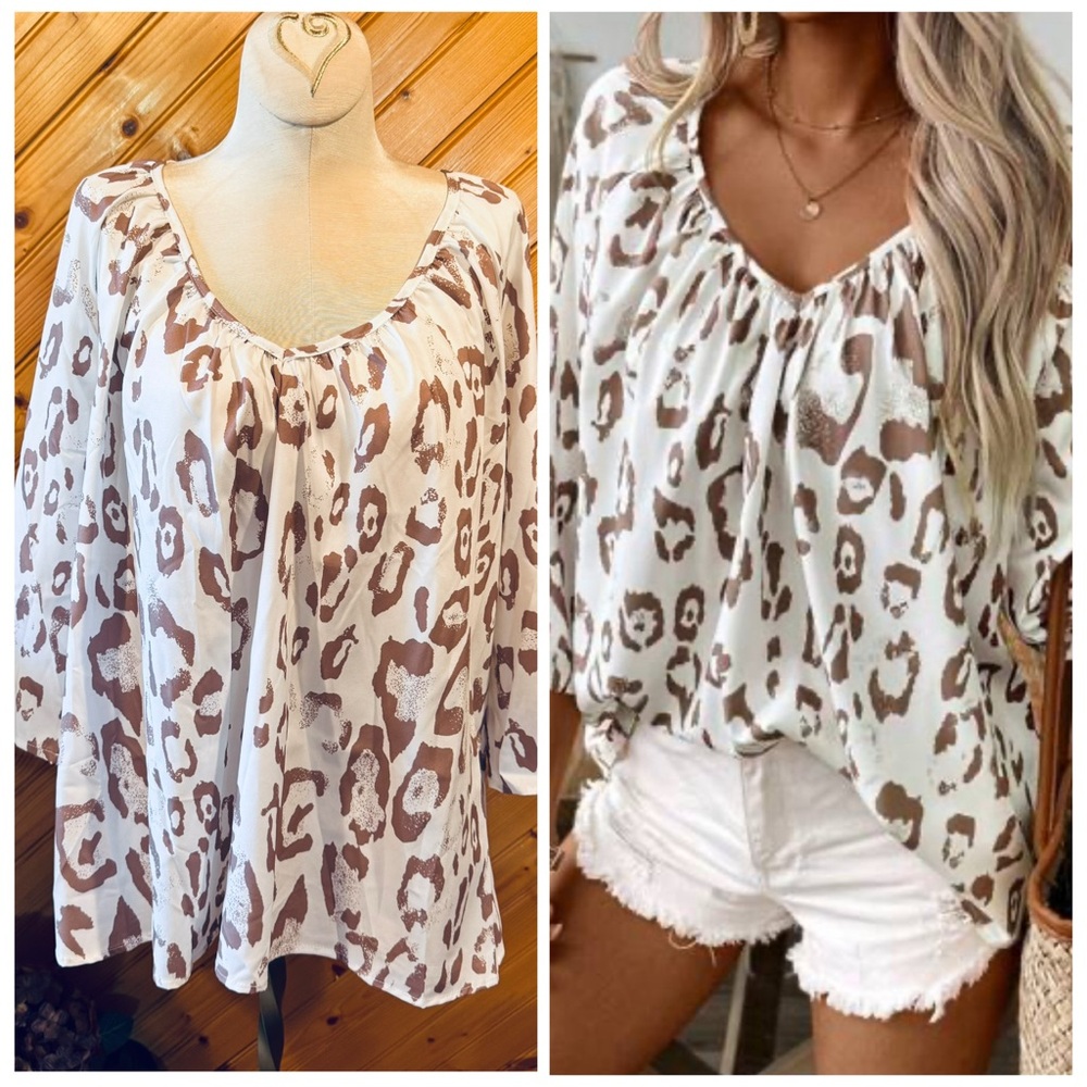 Leopard Print 3/4 Sleeves Blouse